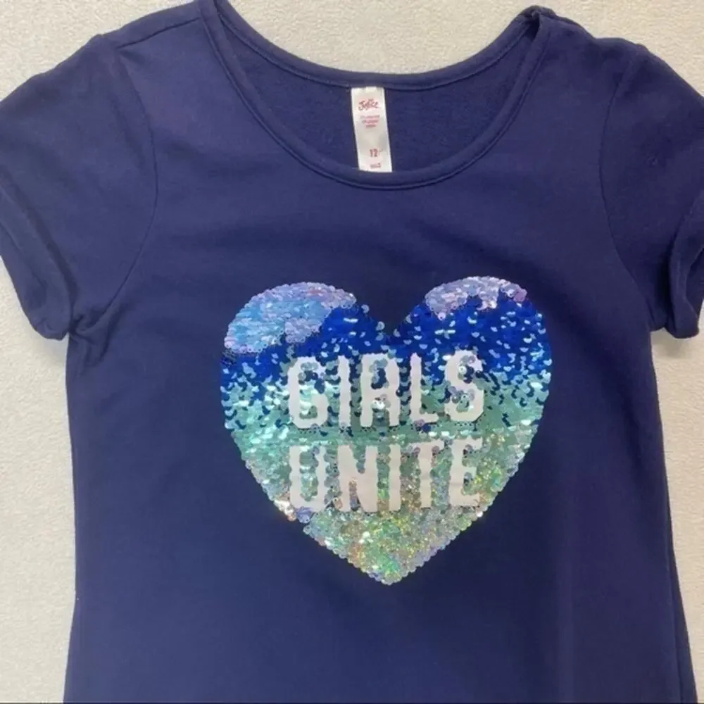 Justice T-shirt Dress Sequin Heart Girls Unite Size 12